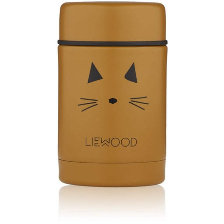 Nadja Thermobehälter Katze in Senfgelb, Edelstahl Isolierbehälter 250 ml, handgefertigt, warmhaltend bis 6 Stunden, kompakt und robust