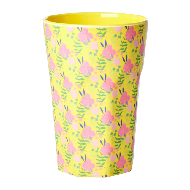 Großer Becher 400 ml aus Melamin mit gelber Innenseite und Sunny Days-Print