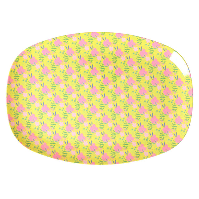 Ovaler melamin Servierteller mit Sunny Days Print, spülmaschinenfest und BPA-frei, ideal für Picknick und Camping.