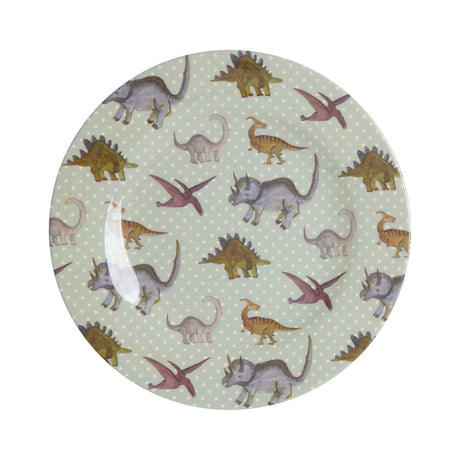 Bunter Melamin Kinderteller mit New Dino Print, spülmaschinengeeignet und BPA-frei