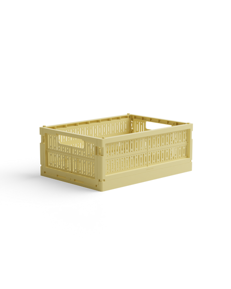 Aufbewahrungsbox midi faltbar in lemon cream aus recyceltem Plastik, stapelbar und platzsparend