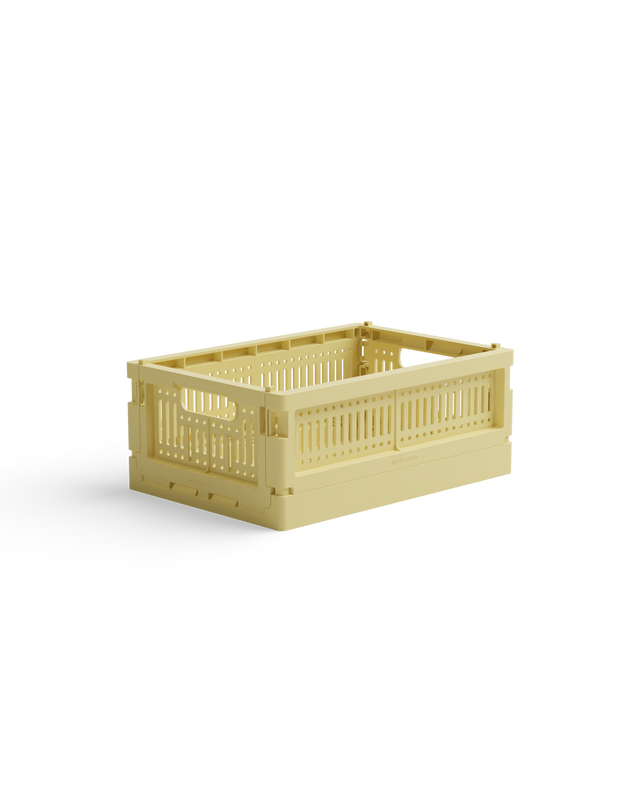 Aufbewahrungsbox mini lemon cream aus recyceltem Plastik, stapelbare Faltbox für vielseitige Ordnung