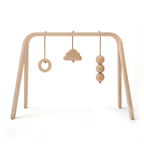 Spielbogen NAHO aus gebogenem Buchenholz mit Holzspielzeugen zur Babyentwicklung und stilvollem Design