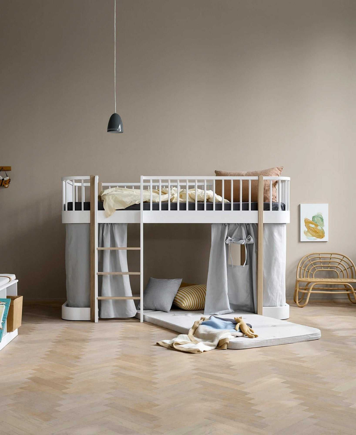 Wood halbhohes Hochbett 138 cm (90x200) weiß/ eiche - Leiter vorne