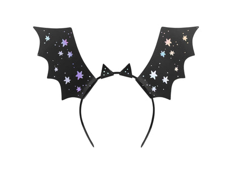 Set aus 4 schwarzen Haarreifen mit holografischen Fledermaus-Designs, Modell OP29, 23x30 cm, gruselig schön.
