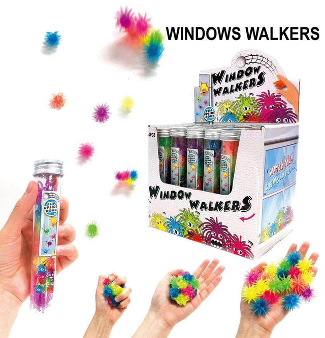 7 kleine bunte Rainbow Window Walker Wandkrabbler auf Fenster in Regenbogenfarben