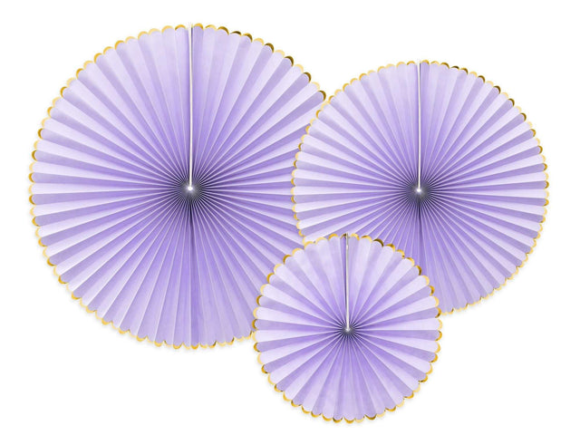 Decorative Rosetten light lavender with gold trim in three sizes for festive home decor