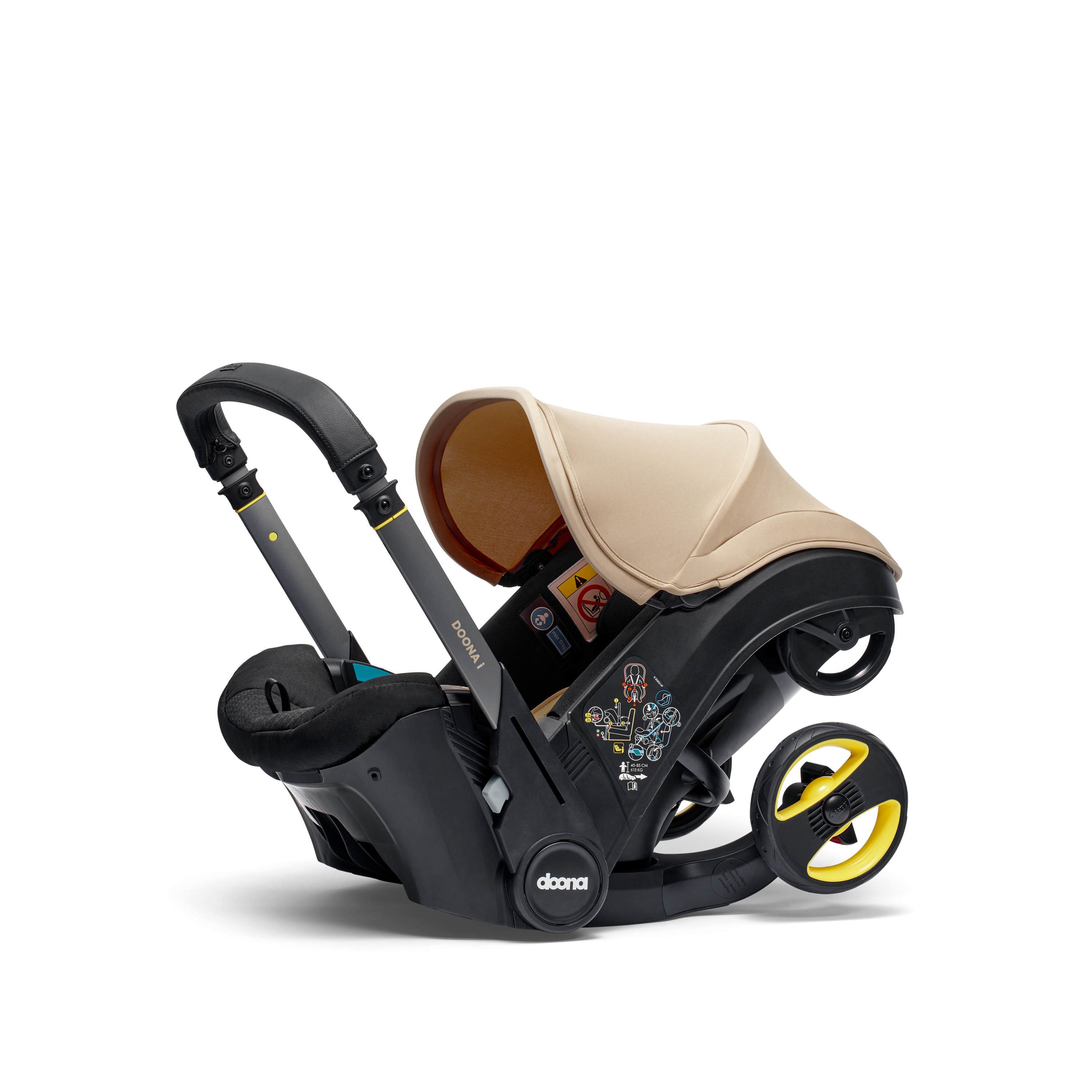 Doona i Babyschale in Sahara Sand mit 2-in-1 Autositz und Kinderwagenfunktion, Sicherheitsgurten und Seitenaufprallschutz