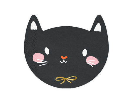 Schwarze Papierservietten Katze mit buntem Aufdruck von PartyDeco, 15x13 cm, 20 Stück