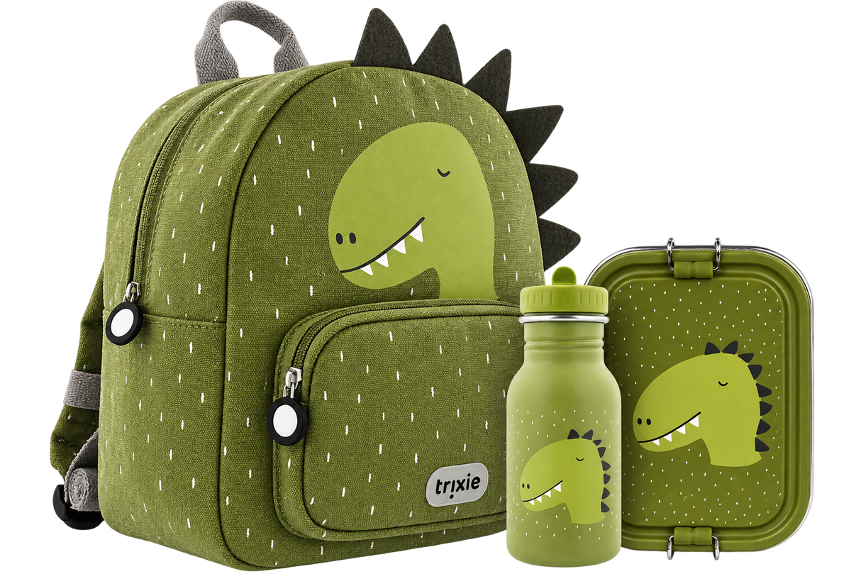 Schulset  - Rucksack, Trinkflasche 350ml & Brotdose groß Mr. Dino