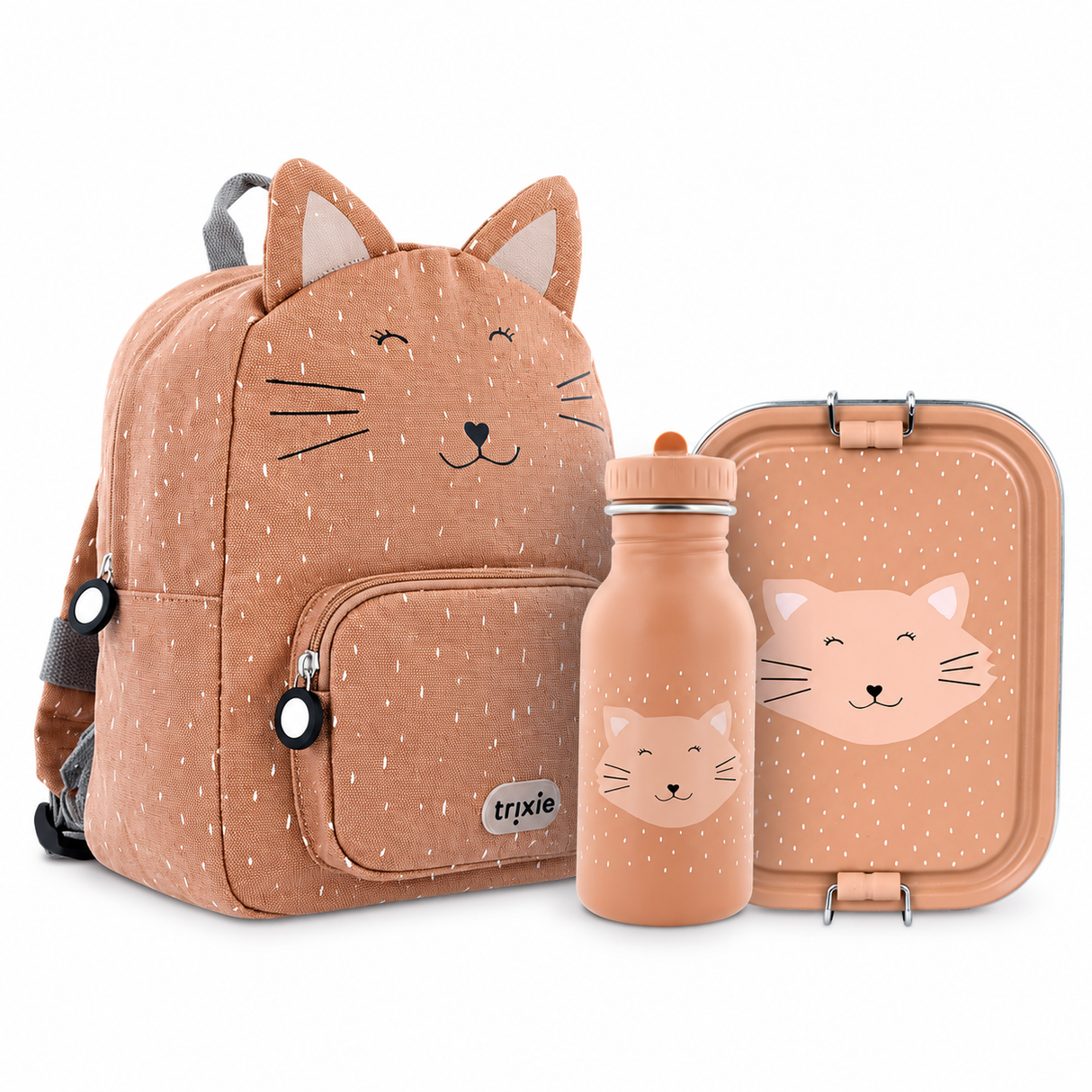 Schulset - Rucksack klein,Trinkflasche 350ml & Brotdose groß - Mrs. Cat
