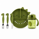 Esslernset - Esslernteller mit Saugnapf, Kinderbesteck Set & 360° Trinkbecher - Mr. Dino