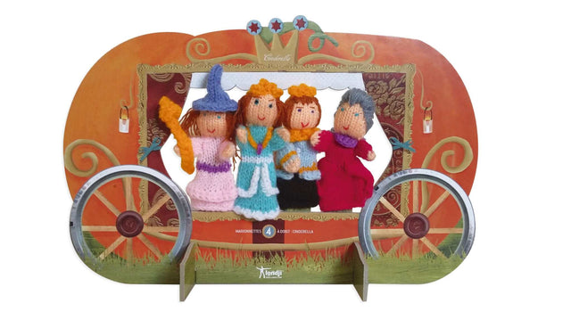 Fingerpuppen aus Wolle Cinderella mit Pappkartentheater und 4-Finger-Puppen aus anti-allergischer Wolle