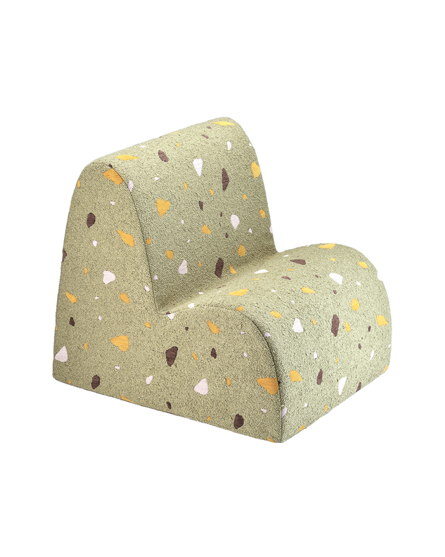 Wigiwama Cloud Chair for kids with soft bouclé and chenille fabric in terrazzo moss color