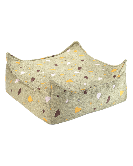Square Ottoman in Terrazzo Moss fabric, eco-friendly and versatile seating or footrest option