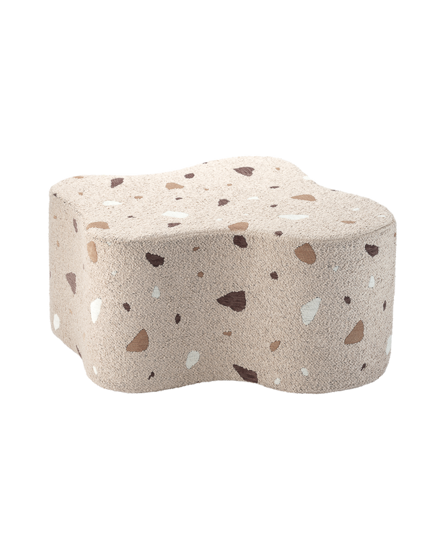 Stylish Cloud Pouffe in Terrazzo Sand made of certified bouclé and chenille blend, perfect as footrest or extra seat