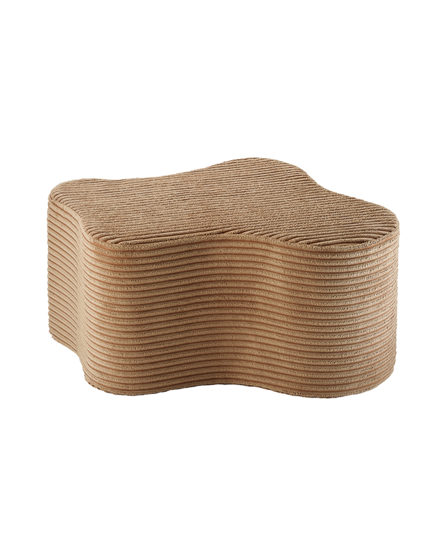 Wigiwama Cloud Pouffe in toffee cord fabric for cozy kids' room seating and play, organic cloud shape, soft and durable polyester cover.