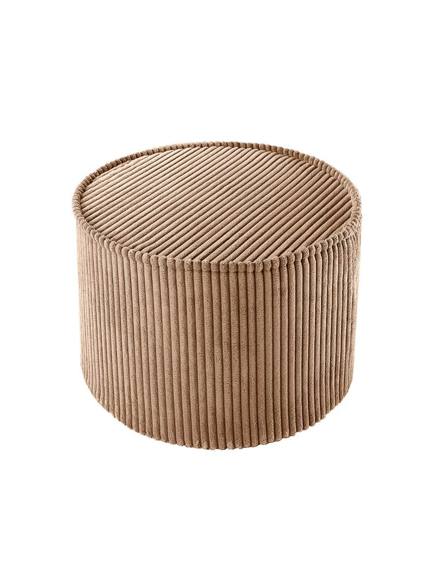 Toffee-colored corduroy pouffe with sustainable recycled fabric and soft foam filling by Wigiwama