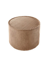Toffee-colored corduroy pouffe with sustainable recycled fabric and soft foam filling by Wigiwama
