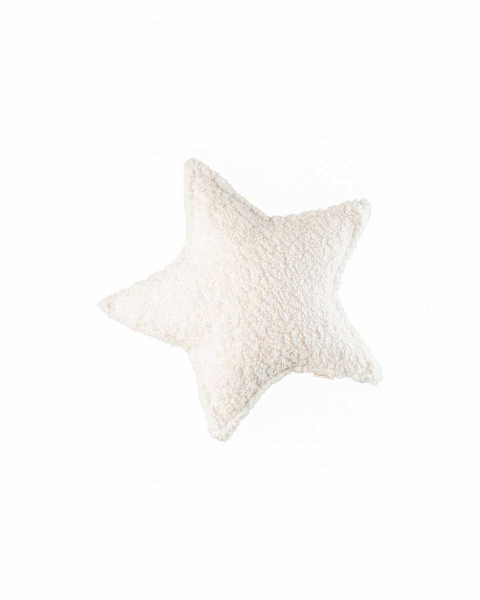 Cream white Star Cushion in star shape with soft teddy fabric, perfect for cozy decor and relaxation
