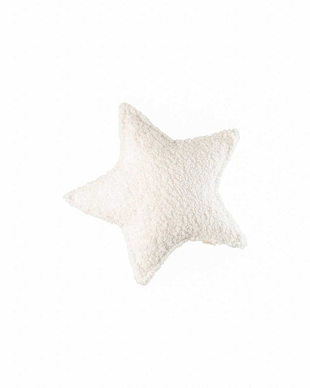 Cream white Star Cushion in star shape with soft teddy fabric, perfect for cozy decor and relaxation