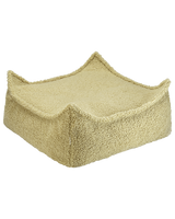 Moderner Square Ottoman in Matcha-Grün aus OEKO-TEX® zertifiziertem Teddy-Stoff, vielseitig als Fußstütze oder Sitzgelegenheit.