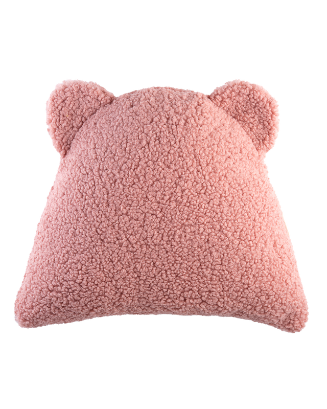 Guava pink bear cushion with teddy fabric and bear ears for kids room