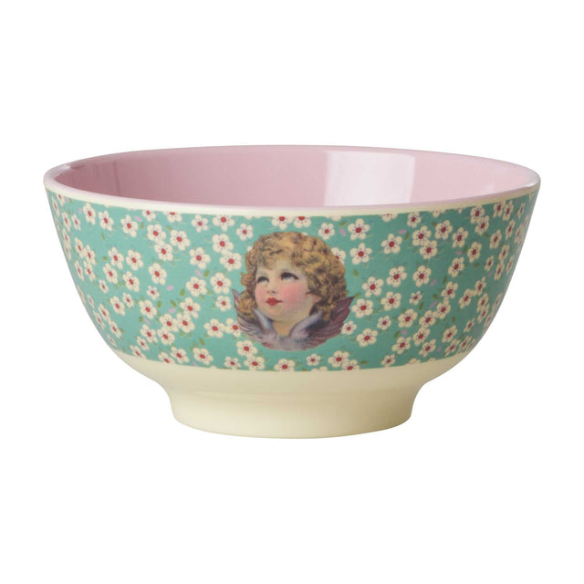 Mittlere Schale aus grünem Melamin mit Angel Print von Rice, vielseitig und hochwertig