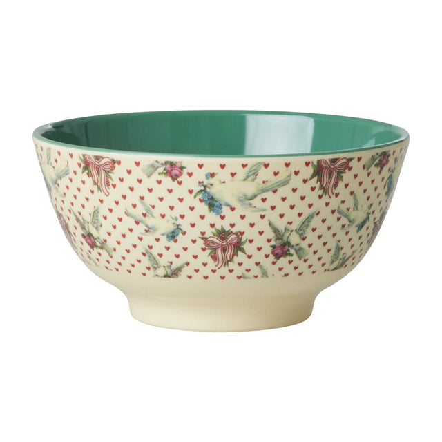 Mittlere Schale aus Melamin mit niedlichem Dove Print, 15 cm Durchmesser, vielseitig für Frühstück und Snacks geeignet