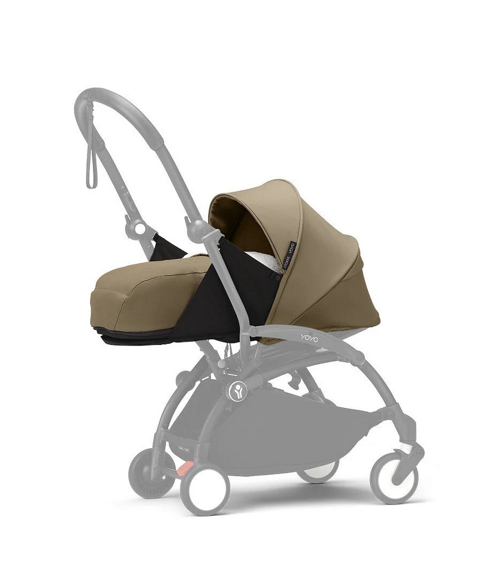 Stokke® YOYO® 0+ Neugeborenen-Set in Toffee mit kuscheliger Nestchenauflage und 5-Punkt-Gurt für sicheres Babytragen