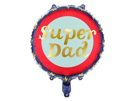 Runder Folienballon Super Dad in Blau und Rot mit goldenen Buchstaben, 45 cm groß, ideal für Geburtstag und Männertag