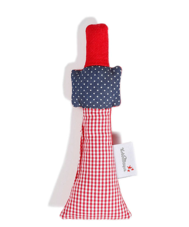 Greifling Fernsehturm baby toy from Stuttgart made of soft cotton with rattling bell, 17x5 cm, suitable from 3 months