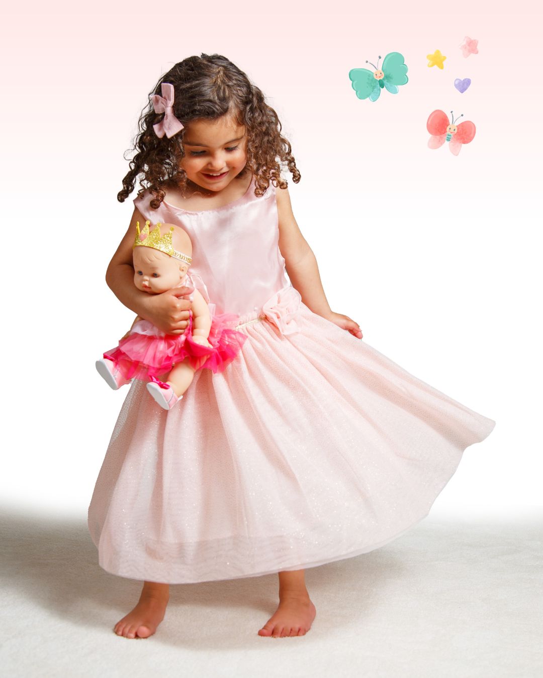 Puppenkleid "Primessn Emily" mit Herztasche und Krone, Gr. 28-35